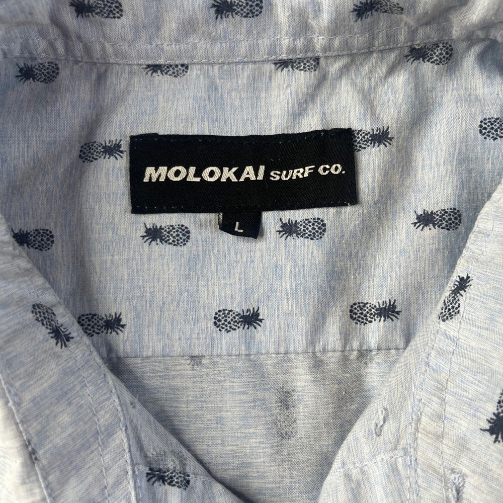 Molokai Surf Co Pineapple Button Down Large Blue Short Sleeve Tropical Shirt - Picture 2 of 7